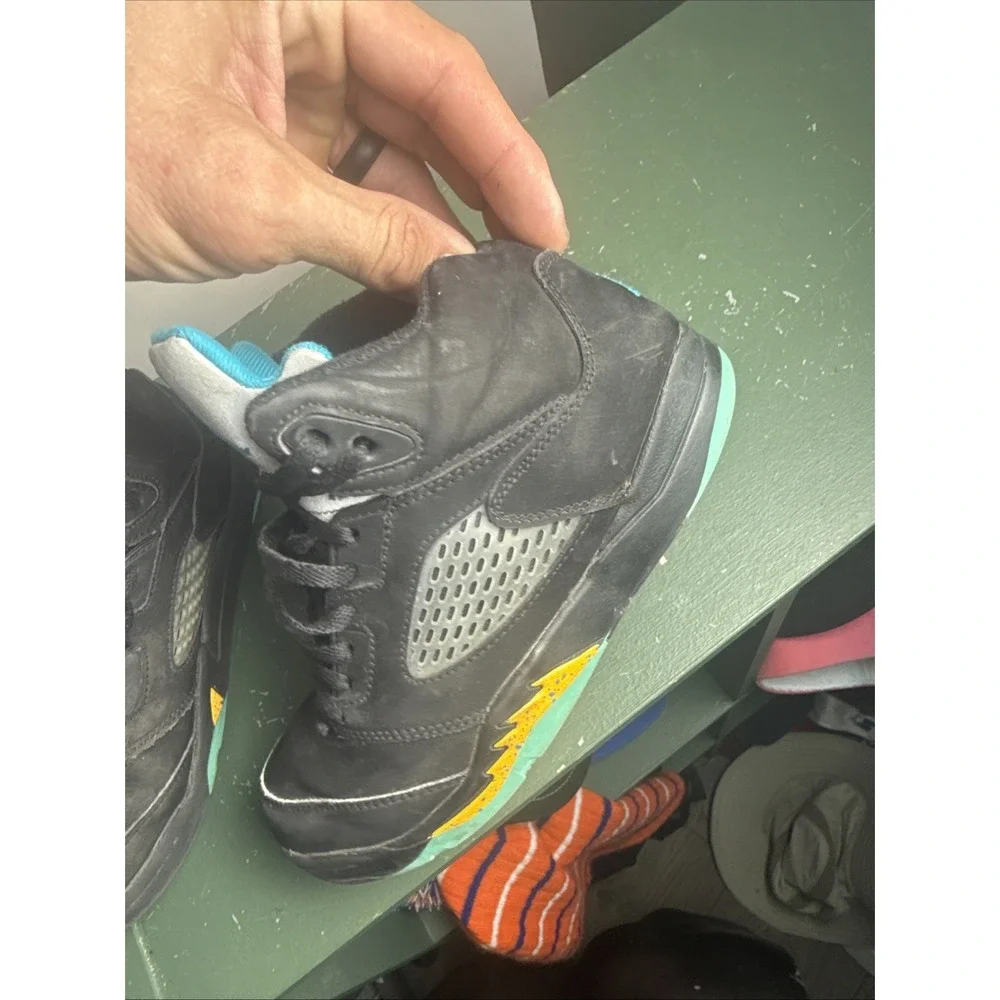 Size 2Y - Nike Air Jordan 5 Retro Aqua (PS)   440889-047 Black Blue NO INSOLES